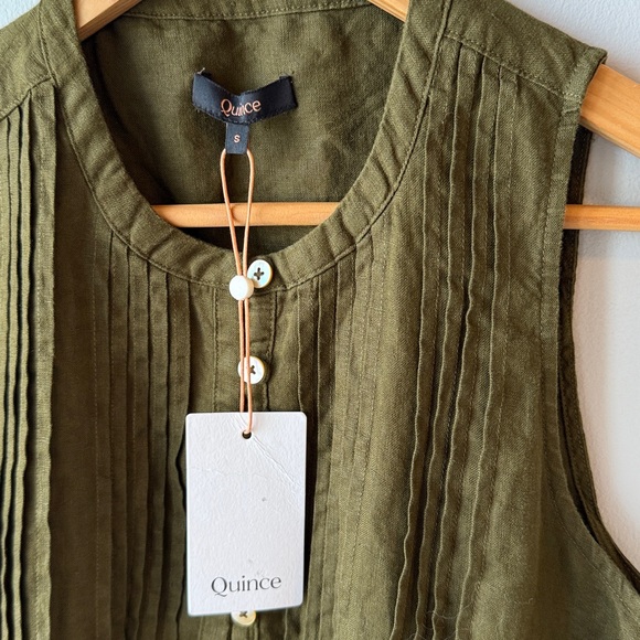 Quince 100% European Linen Sleeveless Swing Dress in Martini Olive NWT - Picture 9 of 10